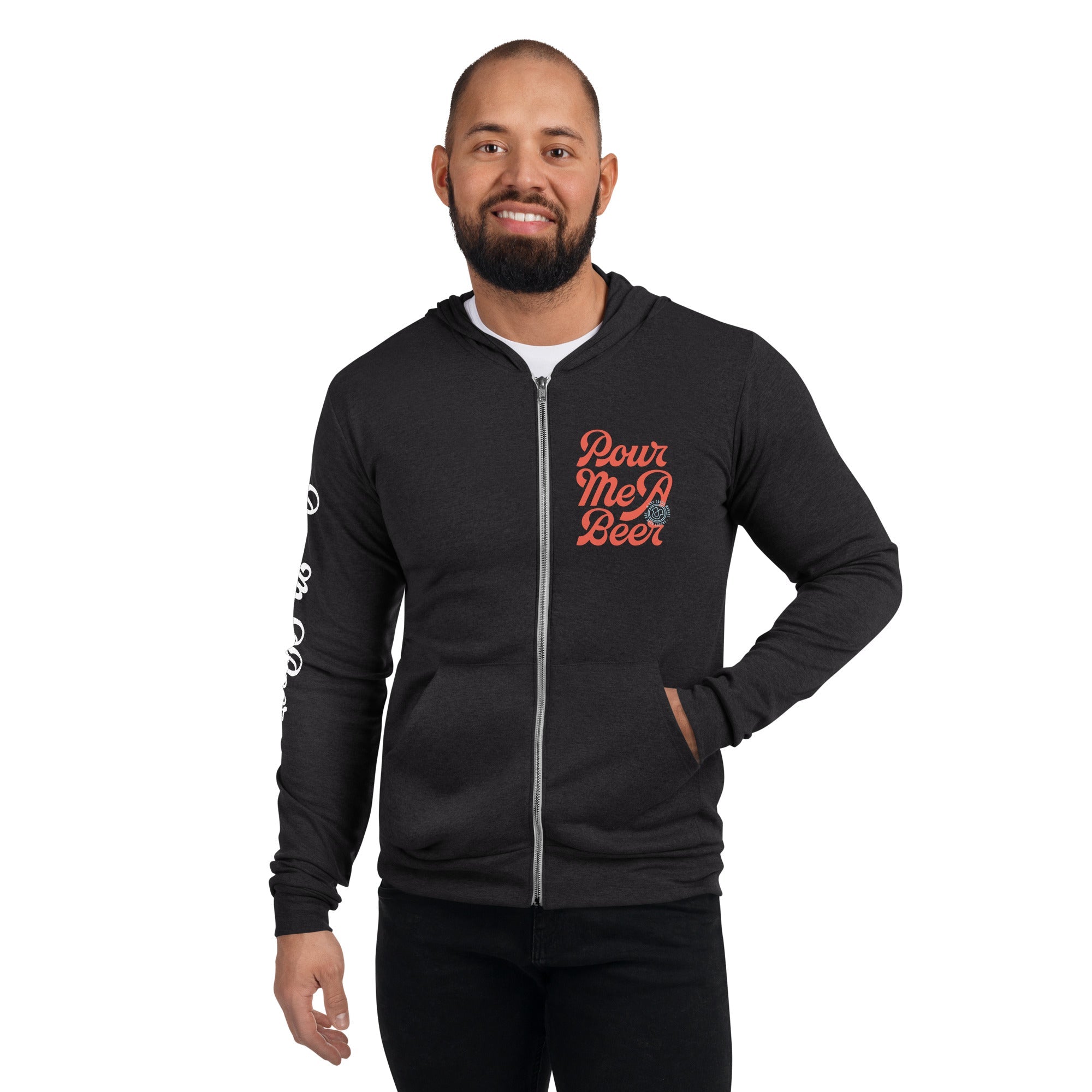 PourMeABeer with Badge & Sleeve Men's Zipper Hoodie