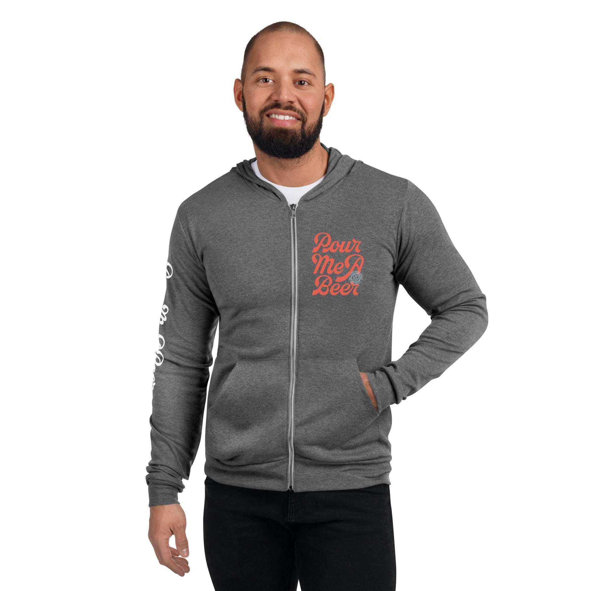 PourMeABeer with Badge & Sleeve Men's Zipper Hoodie