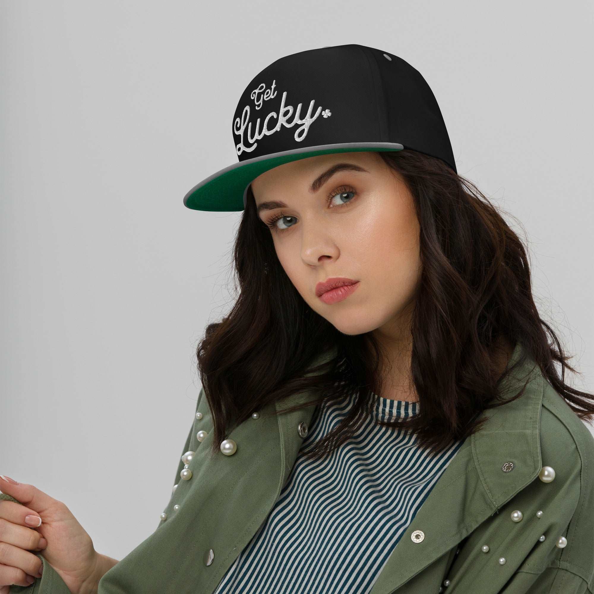 Thirsty, Indeed "Get Lucky" Women's Flat Bill Cap