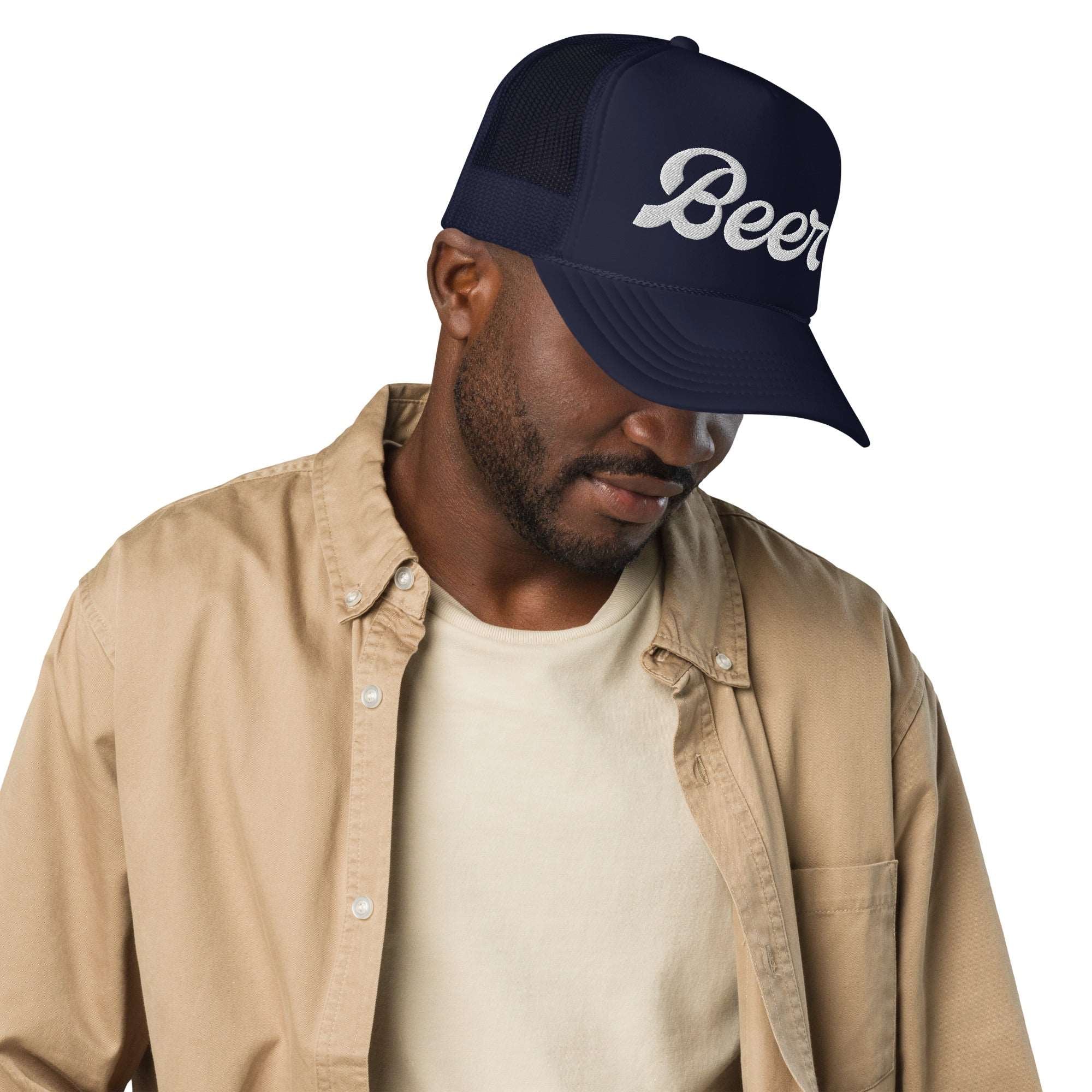 Thirsty, Indeed Men's Beer Trucker Hat Navy Thirsty, Indeed Men's Beer Trucker Hat Navy